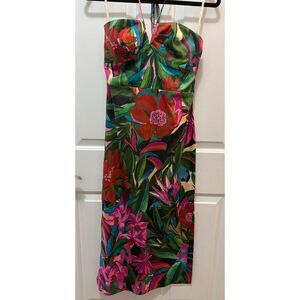 Farm Rio Jardin de Rev Organic Cotton New Midi Side Slit Strapless Dress Small